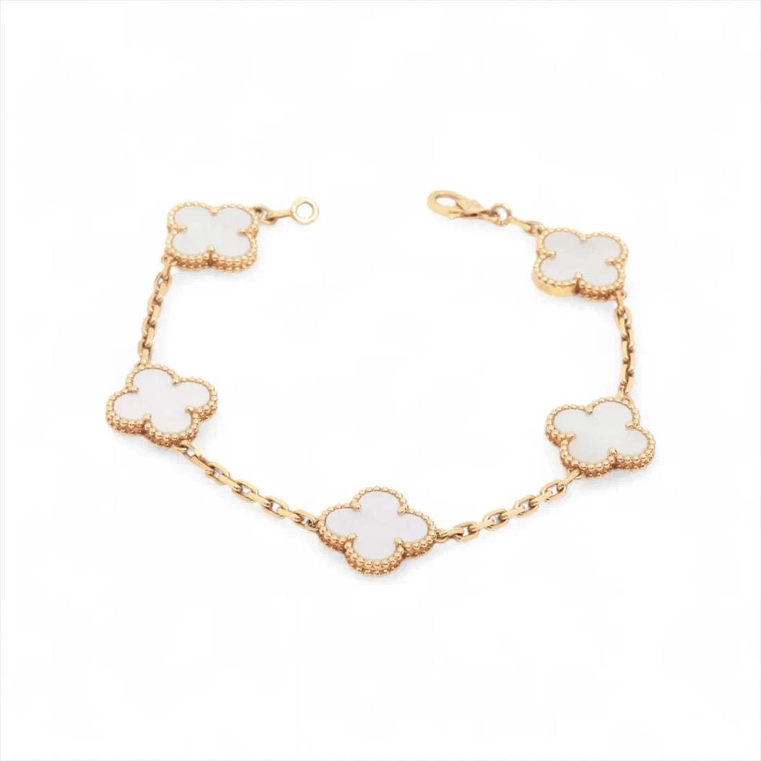 VAN CLEEF & ARPELS VINTAGE ALHAMBRA 5P BRACELET 750(YG): Van Cleef & Arpels Vintage Alhambra 5P Bracelet 750(YG) Brand: Van Cleef & Arpels Type: Bracelet Material: 750(YG) Color: Yellow Gold Size: Bracelet length:19.7 Accessories: None Accessories