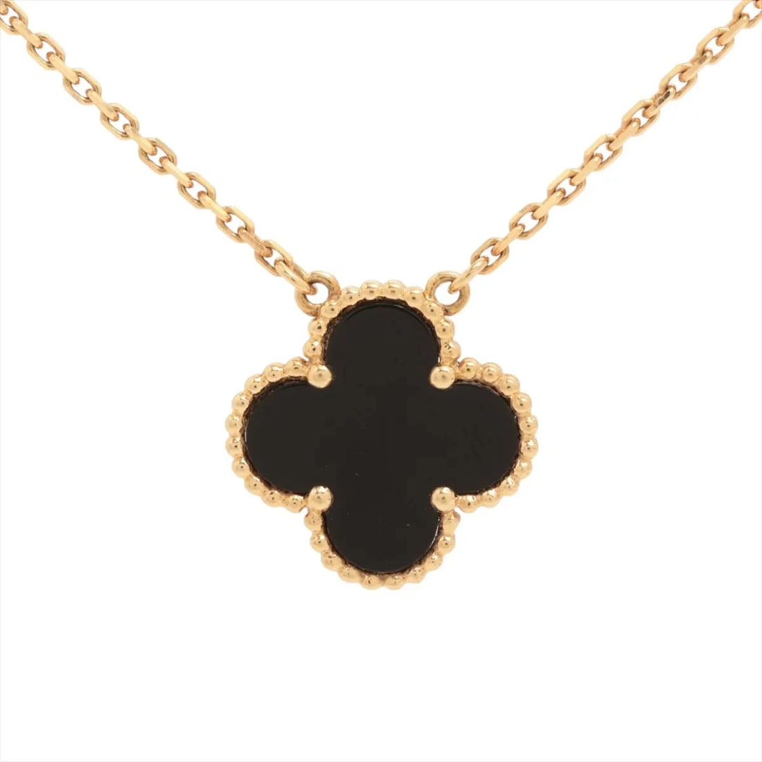 VAN CLEEF & ARPELS VINTAGE ALHAMBRA ONYX NECKLACE 750(YG): Van Cleef & Arpels Vintage Alhambra Onyx Necklace 750(YG) Brand: Van Cleef & Arpels Type: Necklace Material: 750(YG) Color: Yellow Gold Size: Chain length:48 Accessories: None Accessories