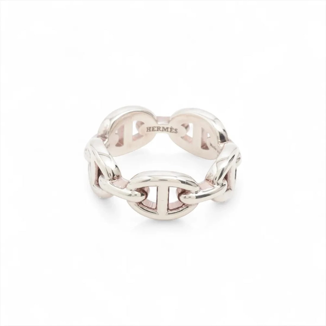 HERMÈS CHAÎNE D'ANCRE ENCHAINEE RING 925 SILVER: Hermès Chaîne d'Ancre Enchainee Ring 925 Silver Brand: Hermès Type: Ring Material: 925 Color: Silver Size: 5.25 US Accessories: None Accessories Notice: When purchasing pre-owned goods,