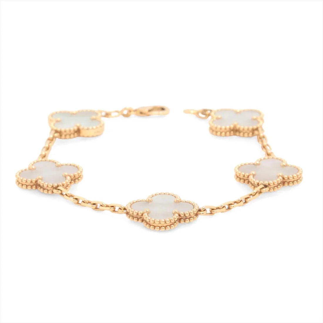 VAN CLEEF & ARPELS VINTAGE ALHAMBRA 5P BRACELET 750(YG): Van Cleef & Arpels Vintage Alhambra 5P Bracelet 750(YG) Brand: Van Cleef & Arpels Type: Bracelet Material: 750(YG) Color: Yellow Gold Size: Bracelet length:17.5 Accessories: None Accessories
