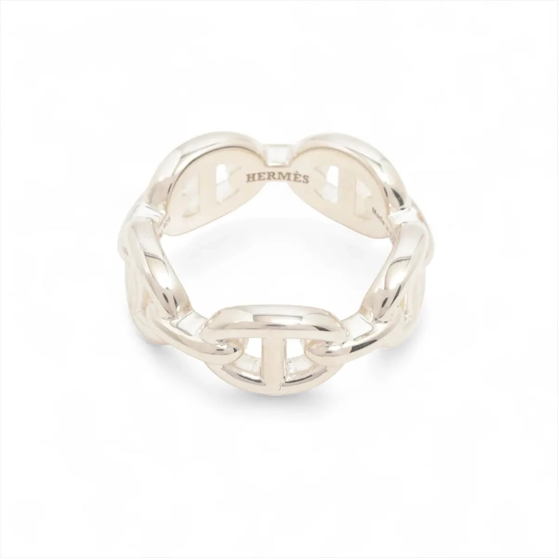 HERMÈS CHAÎNE D'ANCRE ENCHAINEE RING 925 SILVER: Hermès Chaîne d'Ancre Enchainee Ring 925 Silver Brand: Hermès Type: Ring Material: 925 Color: Silver Size: 5.25 US Accessories: None Accessories Notice: When purchasing pre-owned goods, ple