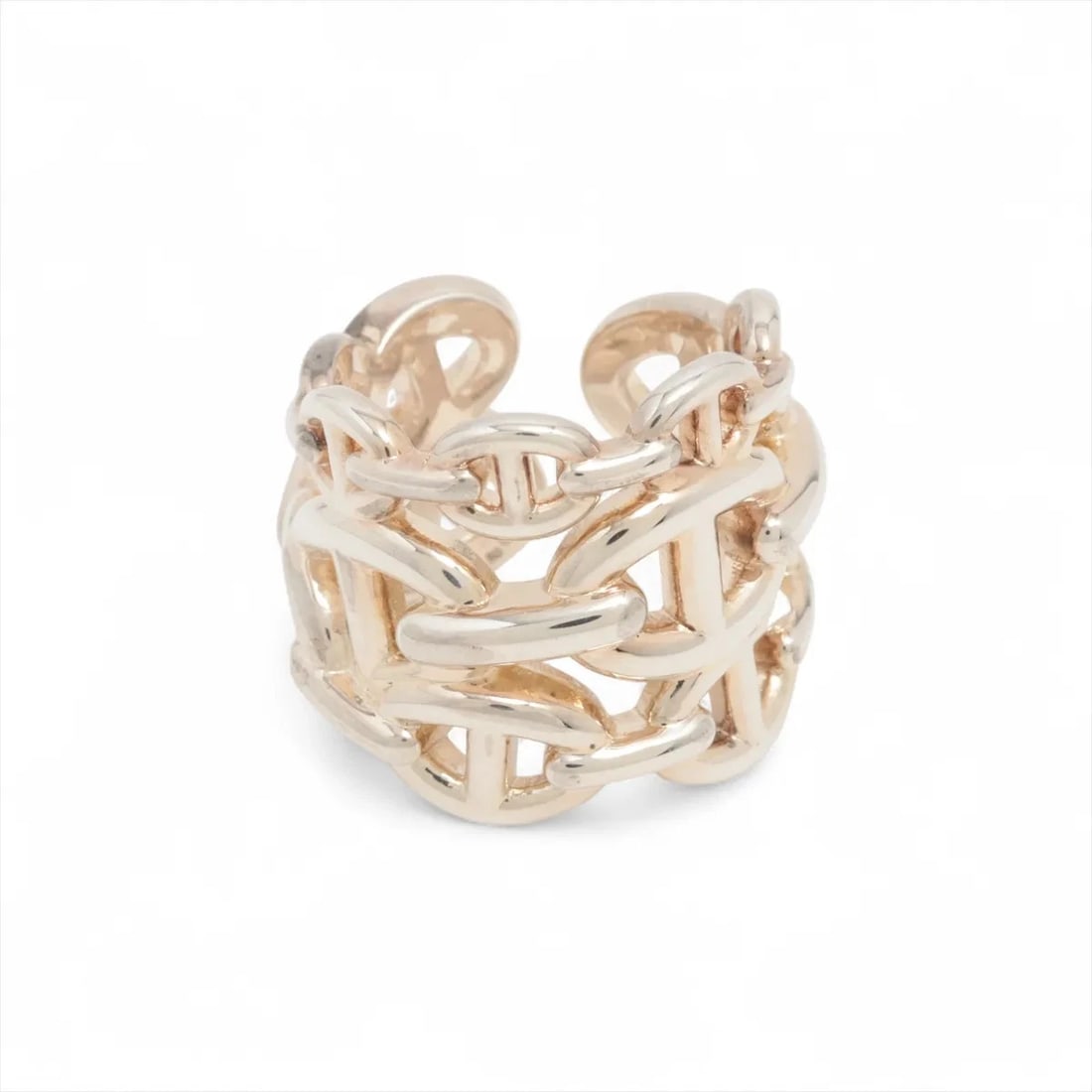 HERMÈS CHAÎNE D'ANCRE ENCHAINEE GM RING 925 SILVER: Hermès Chaîne d'Ancre Enchainee GM Ring 925 Silver Brand: Hermès Type: Ring Material: 925 Color: Silver Size: 5.25 US Accessories: None Accessories Notice: When purchasing pre-owned goods,