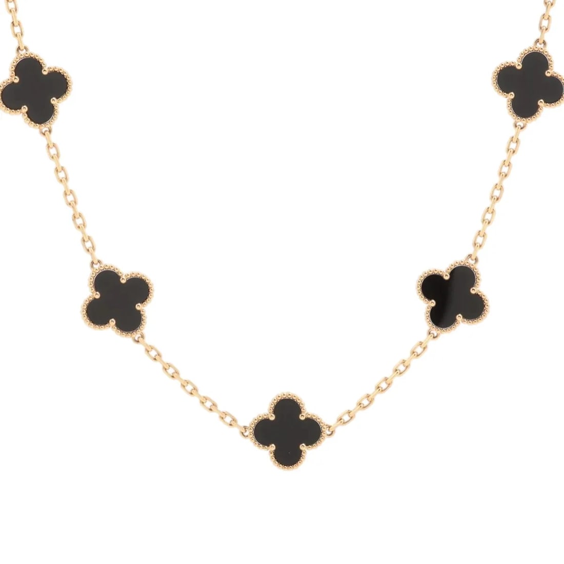 VAN CLEEF & ARPELS VINTAGE ALHAMBRA ONYX NECKLACE 750(YG): Van Cleef & Arpels Vintage Alhambra Onyx Necklace 750(YG) Brand: Van Cleef & Arpels Type: Necklace Material: 750(YG) Color: Yellow Gold Size: Chain length:43.3 Accessories: None Accessorie