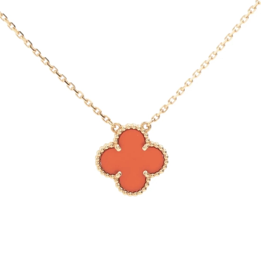 VAN CLEEF & ARPELS VINTAGE ALHAMBRA CARNELIAN NECKLACE 750(YG): Van Cleef & Arpels Vintage Alhambra Carnelian Necklace 750(YG) Brand: Van Cleef & Arpels Type: Necklace Material: 750(YG) Color: Yellow Gold Size: Chain length:41.8 Accessories: None