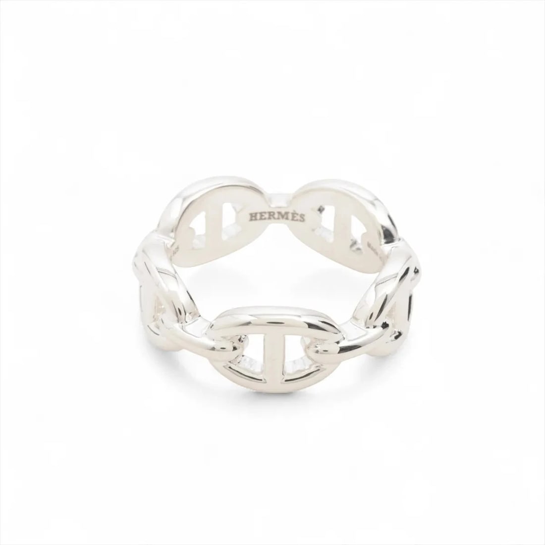 HERMÈS CHAÎNE D'ANCRE ENCHAINEE RING 925 SILVER: Hermès Chaîne d'Ancre Enchainee Ring 925 Silver Brand: Hermès Type: Ring Material: 925 Color: Silver Size: 6 US Accessories: None Accessories Notice: When purchasing pre-owned goods,