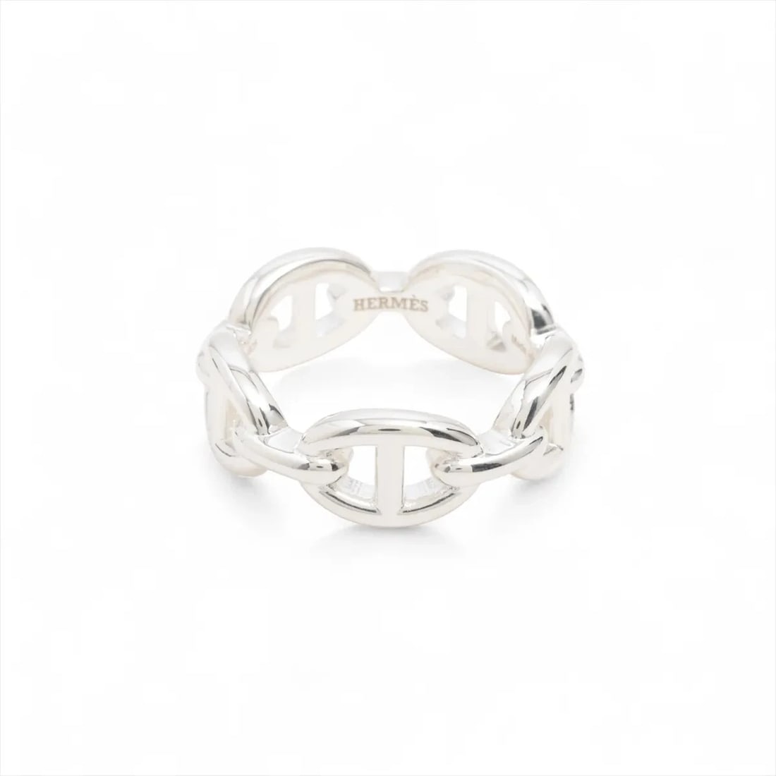 HERMÈS CHAÎNE D'ANCRE ENCHAINEE RING 925 SILVER: Hermès Chaîne d'Ancre Enchainee Ring 925 Silver Brand: Hermès Type: Ring Material: 925 Color: Silver Size: 6 US Accessories: None Accessories Notice: When purchasing pre-owned goods,