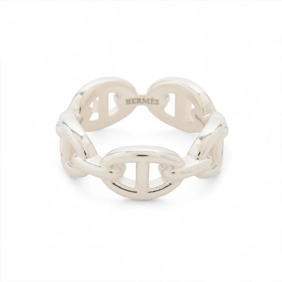 HERMÈS CHAÎNE D'ANCRE ENCHAINEE RING 925 SILVER: Hermès Chaîne d'Ancre Enchainee Ring 925 Silver Brand: Hermès Type: Ring Material: 925 Color: Silver Size: 6 US Accessories: None Accessories Notice: When purchasing pre-owned goods,