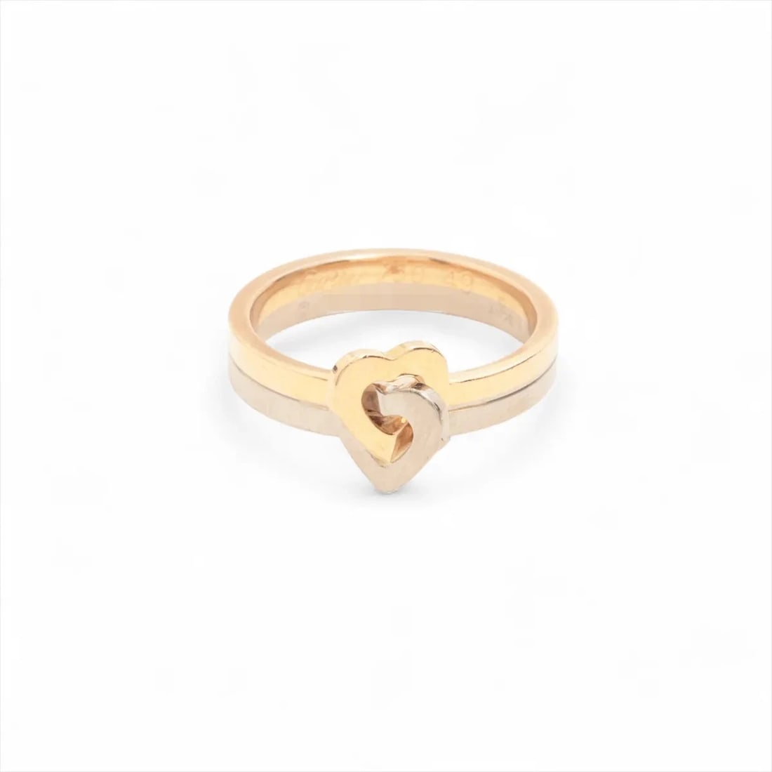CARTIER DOUBLE HEART RING 750(PG×WG): Cartier Double Heart Ring 750(PG×WG) Brand: Cartier Type: Ring Material: 750(PG×WG) Color: PG×WG Size: 4.5 - 4.75 US Accessories: None Accessories Notice: When purchasing pre-owned goods,