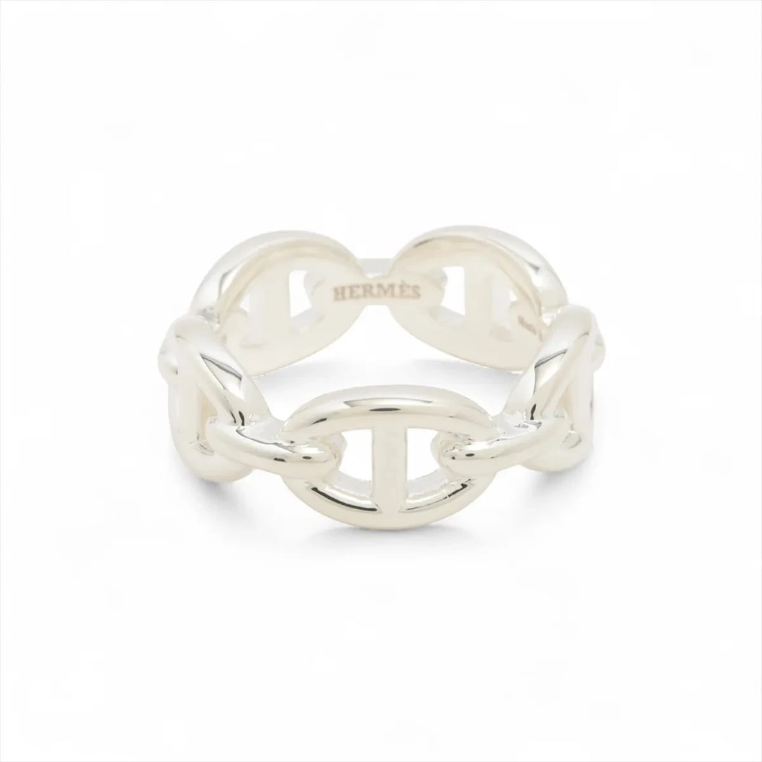 HERMÈS CHAÎNE D'ANCRE ENCHAINEE RING 925 SILVER: Hermès Chaîne d'Ancre Enchainee Ring 925 Silver Brand: Hermès Type: Ring Material: 925 Color: Silver Size: 6 US Accessories: None Accessories Notice: When purchasing pre-owned goods,