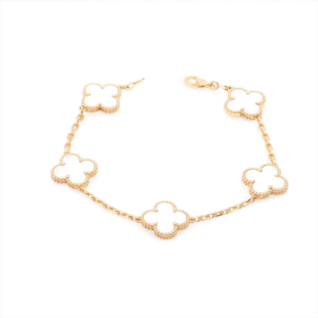 VAN CLEEF & ARPELS VINTAGE ALHAMBRA 5P BRACELET 750(YG): Van Cleef & Arpels Vintage Alhambra 5P Bracelet 750(YG) Brand: Van Cleef & Arpels Type: Bracelet Material: 750(YG) Color: Yellow Gold Size: Bracelet length:19.2 Accessories: None Accessories