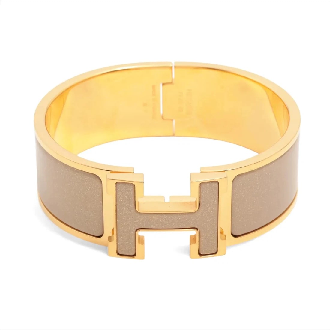 HERMÈS CLICK CRACK LARGE GLITTER BANGLE GP MARRON GLACE X GOLD: Hermès click crack large Glitter Bangle GP Marron glace x gold Brand: Hermès Type: Bracelet Material: GP Color: Gold Size: Bracelet length:16 Accessories: None Accessories Notice: When pur