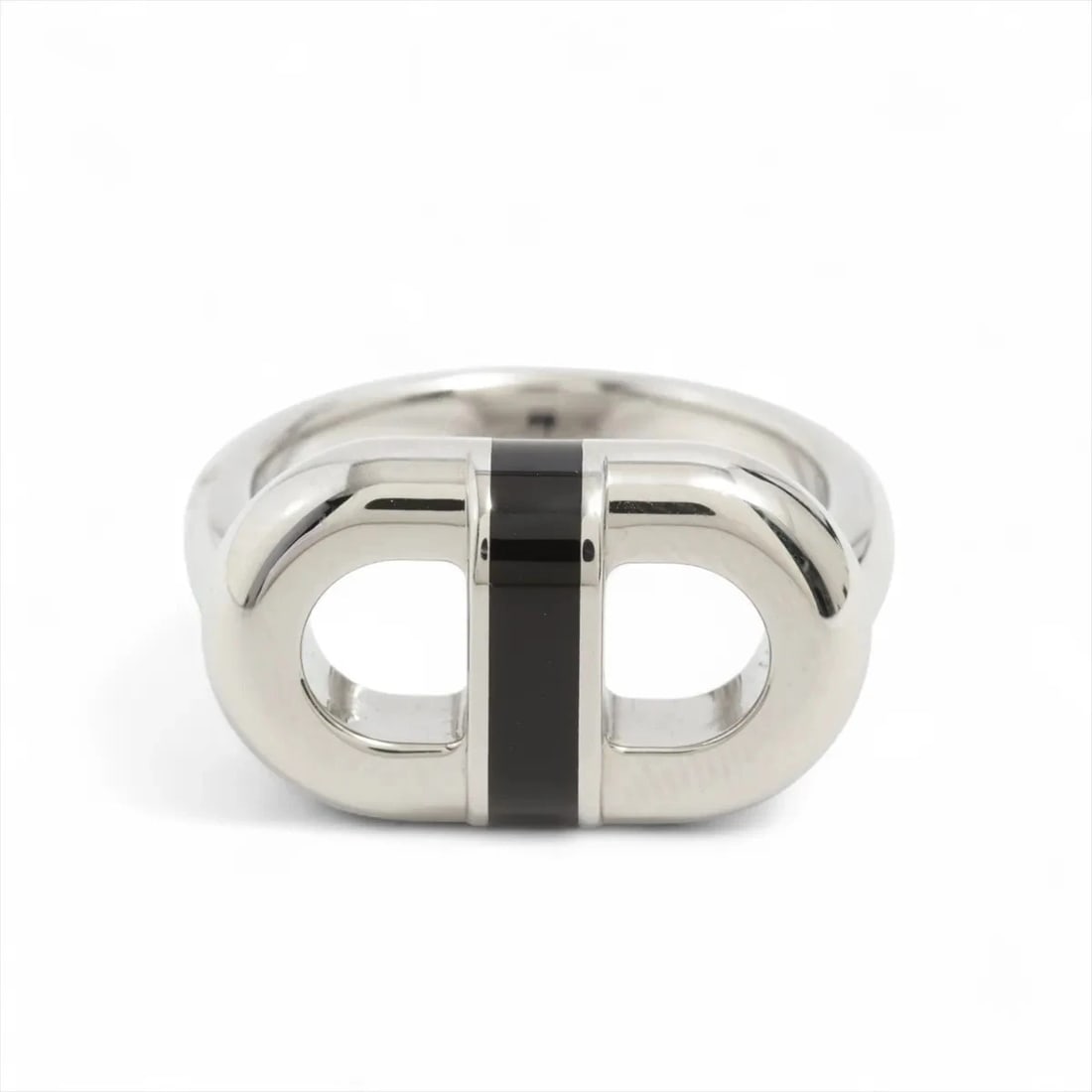 HERMÈS MAILLON RING GP BLACK × SILVER: Hermès Maillon Ring GP Black × Silver Brand: Hermès Type: Ring Material: GP Color: Black × Silver Size: 6.25 - 6.5 US Accessories: None Accessories Notice: When purchasing pre-owned