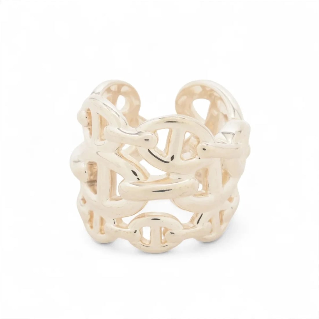 HERMÈS CHAÎNE D'ANCRE ENCHAINEE GM RING 925 SILVER: Hermès Chaîne d'Ancre Enchainee GM Ring 925 Silver Brand: Hermès Type: Ring Material: 925 Color: Silver Size: 5.5 - 5.75 US Accessories: None Accessories Notice: When purchasing pre-owned