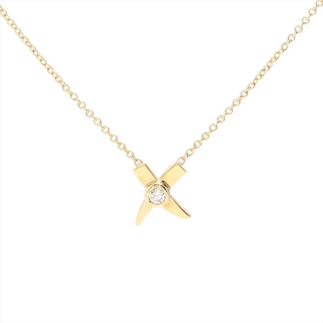 TIFFANY KISSING DIAMOND NECKLACE 750(YG): Tiffany kissing diamond Necklace 750(YG) Brand: Tiffany Type: Necklace Material: 750(YG) Color: Yellow Gold Size: Chain length:39.5 Accessories: None Accessories Notice: When purchasing