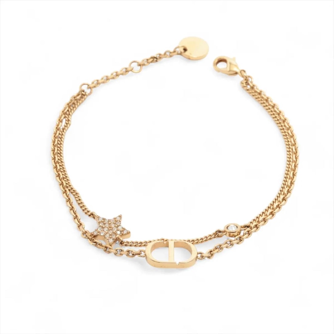 DIOR PETIT CD PETIT CD BRACELET GP RHINESTONE GOLD: Dior Petit CD Petit CD Bracelet GP Rhinestone Gold Brand: Dior Type: Bracelet Material: GP×Rhinestone Color: Gold Size: Bracelet length:18.5 Accessories: None Accessories Notice: When