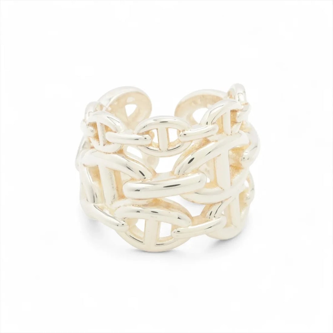 HERMÈS CHAÎNE D'ANCRE ENCHAINEE GM RING 925 SILVER: Hermès Chaîne d'Ancre Enchainee GM Ring 925 Silver Brand: Hermès Type: Ring Material: 925 Color: Silver Size: 6.75 - 7 US Accessories: None Accessories Notice: When purchasing pre-owned