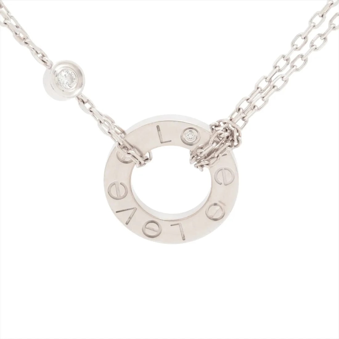 CARTIER LOVE CIRCLE 2P DIAMOND NECKLACE 750(WG): Cartier Love Circle 2P diamond Necklace 750(WG) Brand: Cartier Type: Necklace Material: 750(WG) Color: White Gold Size: Chain length:41.2 Accessories: None Accessories Notice: When purchas