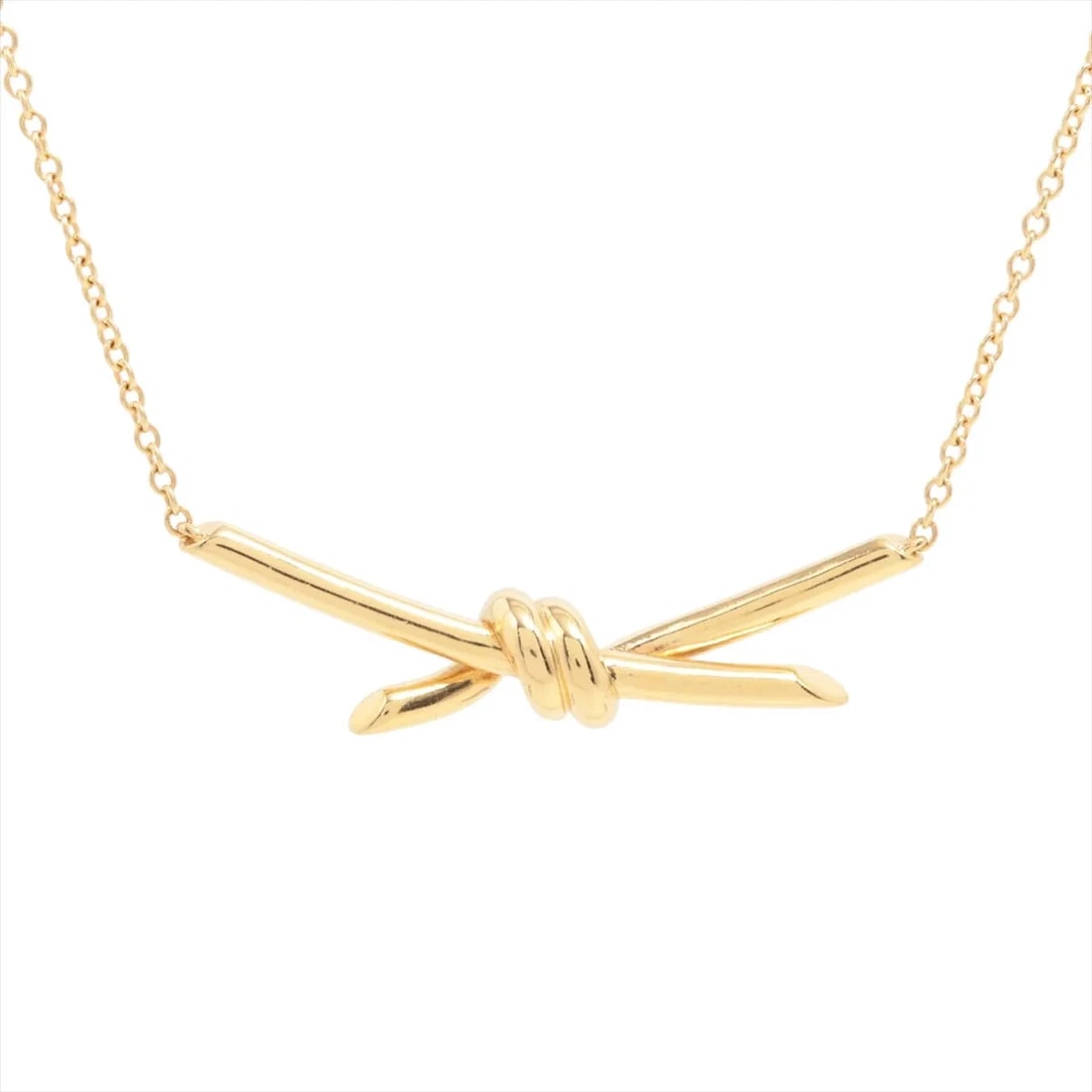 TIFFANY KNOT NECKLACE 750(YG): Tiffany Knot Necklace 750(YG) Brand: Tiffany Type: Necklace Material: 750(YG) Color: Yellow Gold Size: Chain length:63.5 Accessories: None Accessories Notice: When purchasing pre-owned goo