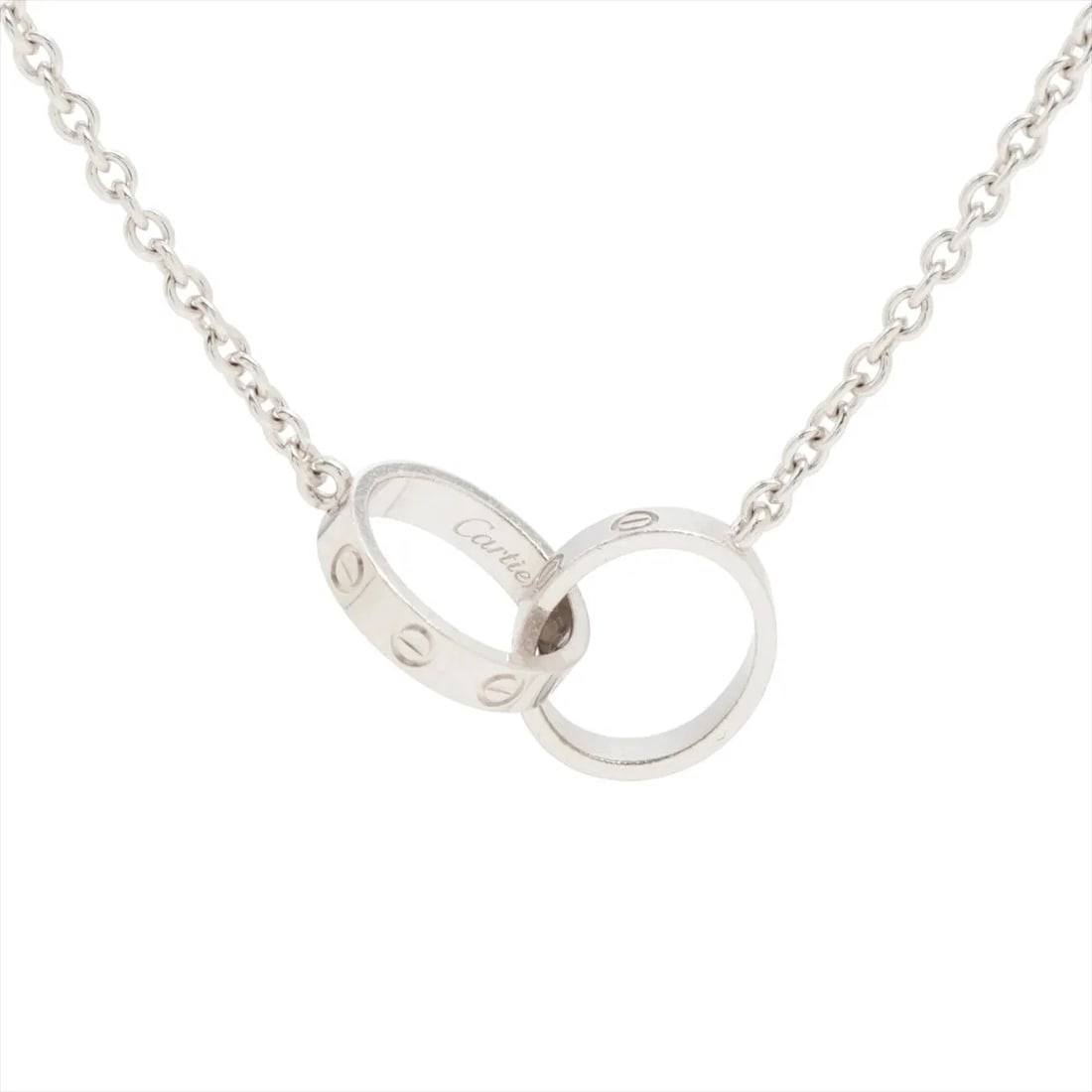 CARTIER BABY LOVE NECKLACE 750(WG): Cartier Baby Love Necklace 750(WG) Brand: Cartier Type: Necklace Material: 750(WG) Color: White Gold Size: Chain length:44.5 Accessories: None Accessories Notice: When purchasing pre-owned
