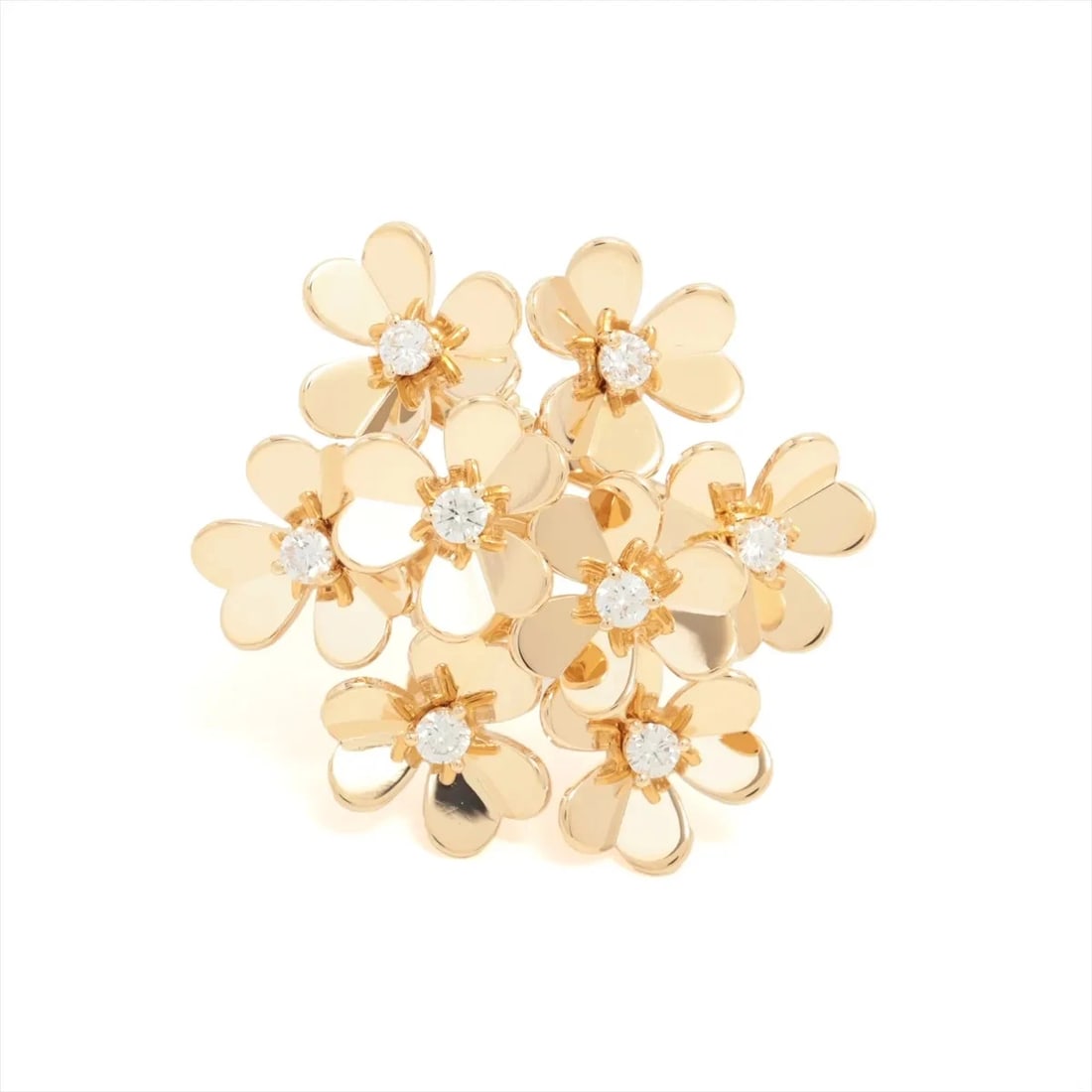 VAN CLEEF & ARPELS FRIVOLE 8 FLOWERS DIAMOND RING 750(YG): Van Cleef & Arpels Frivole 8 flowers diamond Ring 750(YG) Brand: Van Cleef & Arpels Type: Ring Material: 750(YG) Color: Yellow Gold Size: 6 US Accessories: None Accessories Notice: When