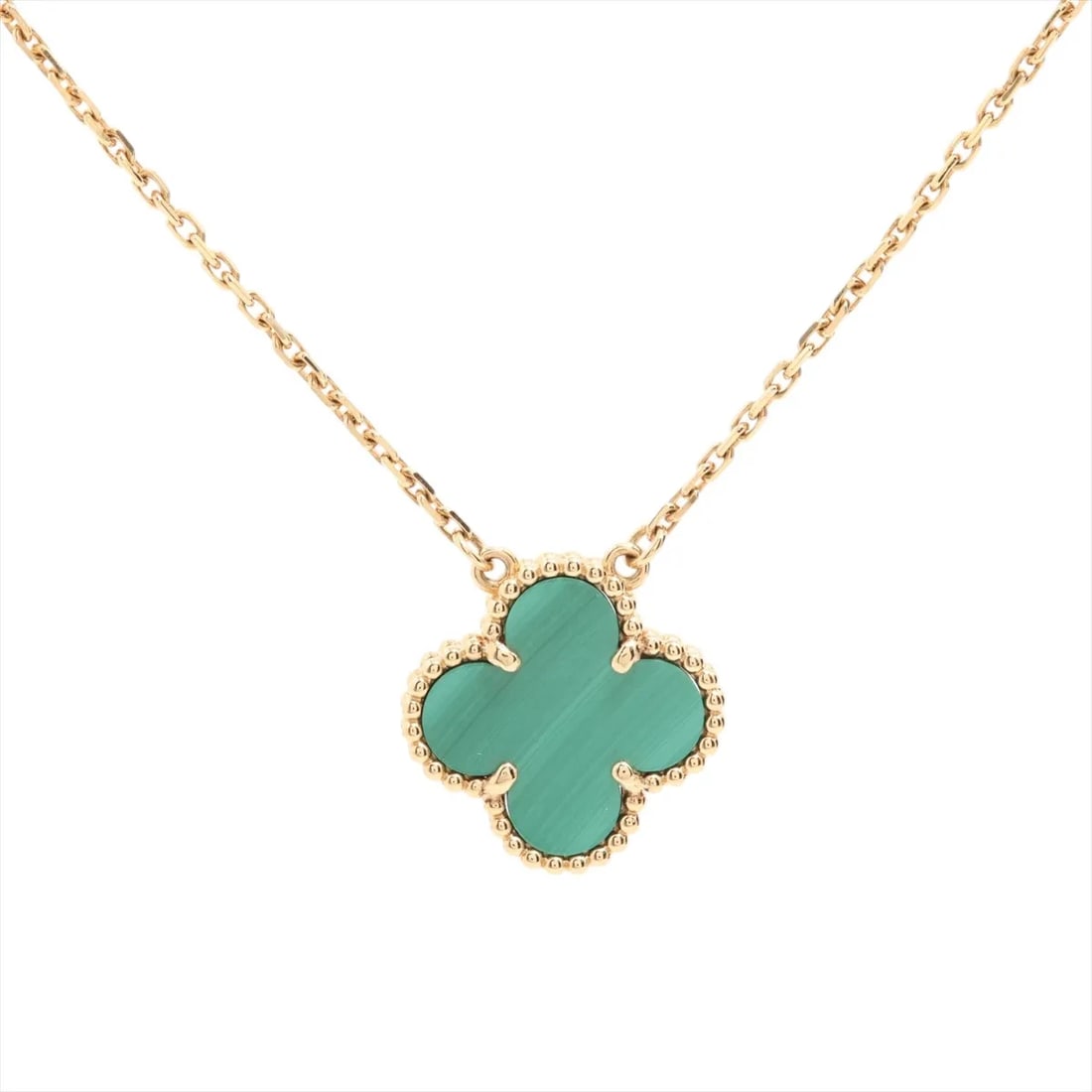 VAN CLEEF & ARPELS VINTAGE ALHAMBRA MALACHITE NECKLACE: Van Cleef & Arpels Vintage Alhambra Malachite Necklace Brand: Van Cleef & Arpels Type: Necklace Material: 750(YG) Color: Yellow gold Size: Chain length:42.3 Accessories: None Accessories