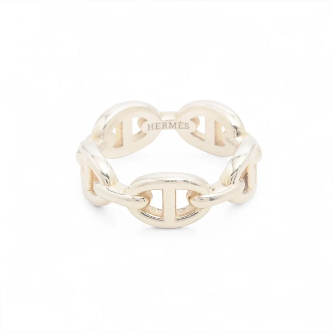 HERMES CHAINE D'ANCRE ENCHAINEE RING: Hermes Chaine d'Ancre Enchainee Ring Brand: Hermes Type/Style: Ring Material: 925, Color: Silver Size: 6.75 - 7 US Accessories: None Accessories Notice: When purchasing pre-owned goods,