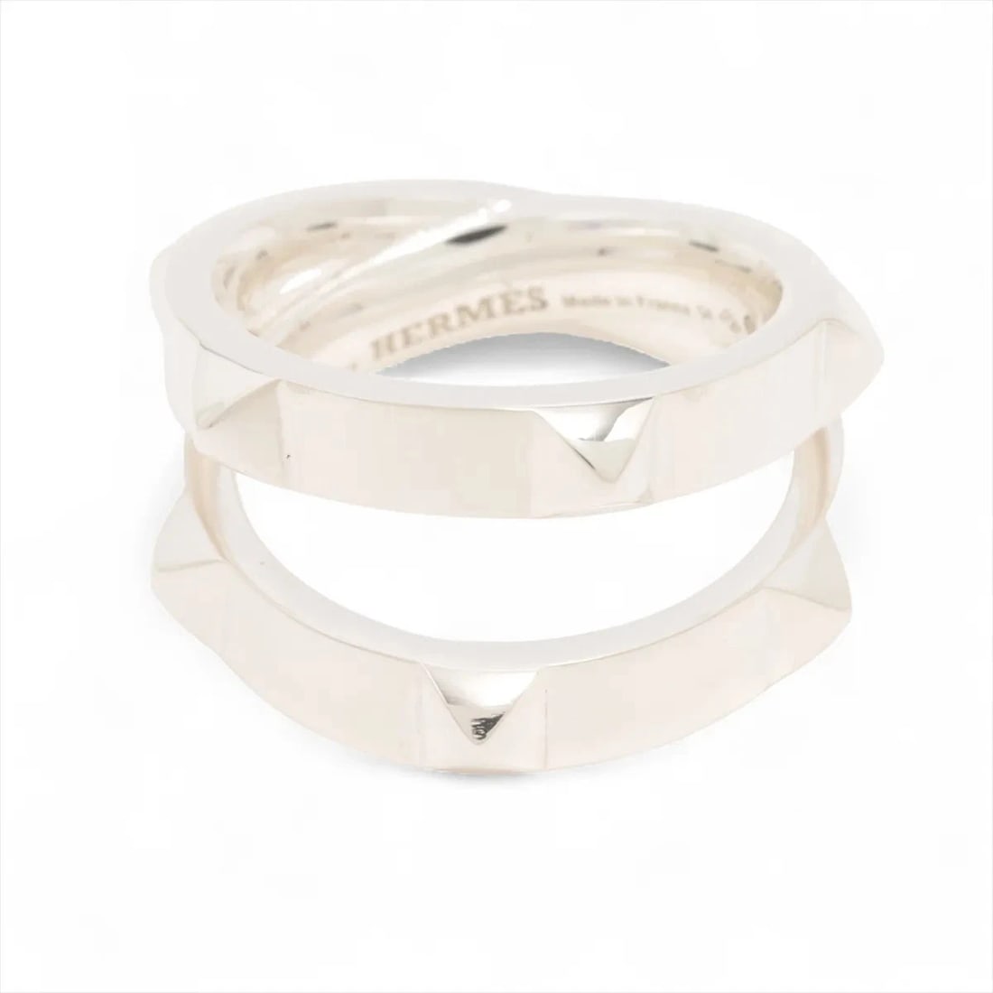 HERMES MINI CREW DOUBLE RING 925 SILVER: Hermes mini crew double Ring 925 Silver Brand: Hermes Type/Style: Ring Material: 925, Color: Silver Size: 6.75 - 7 US Accessories: None Accessories Notice: When purchasing pre-owned goods,