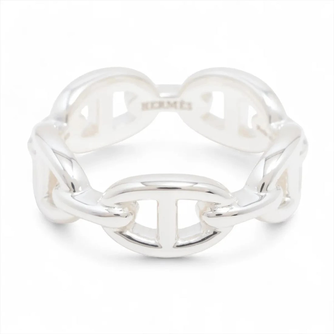 HERMES CHAINE D'ANCRE ENCHAINEE RING: Hermes Chaine d'Ancre Enchainee Ring Brand: Hermes Type/Style: Ring Material: 925, Color: Silver Size: 7.5 US Accessories: None Accessories Notice: When purchasing pre-owned goods, please