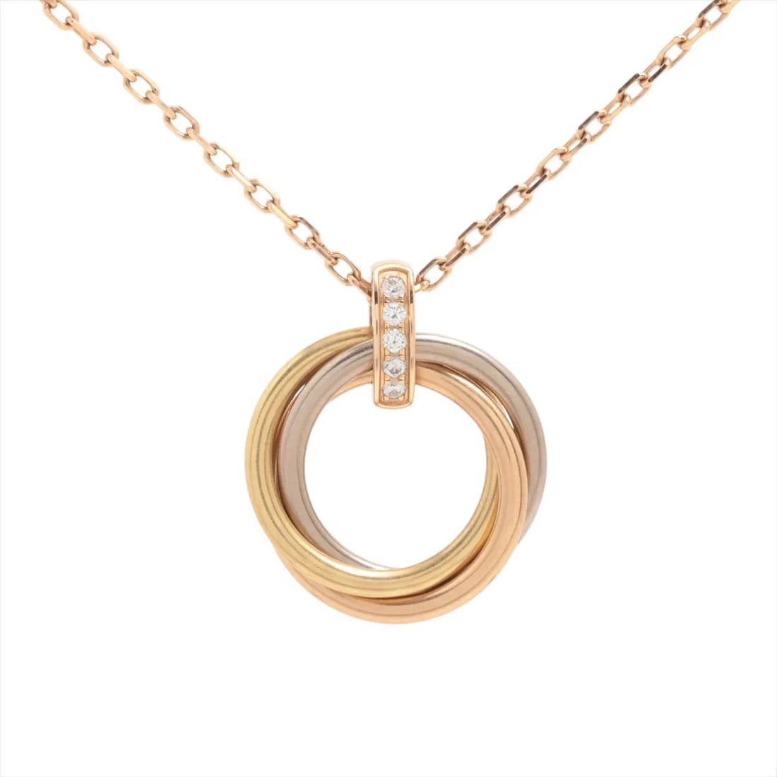 CARTIER TRINITY DIAMOND NECKLACE 750: Cartier Trinity diamond Necklace 750 Brand: Cartier Type/Style: Necklace Material: 750(YG×PG×WG), Main Stone/Creation Natural Color: Not Specified Size: Size(CM) Chain length:41.5 
