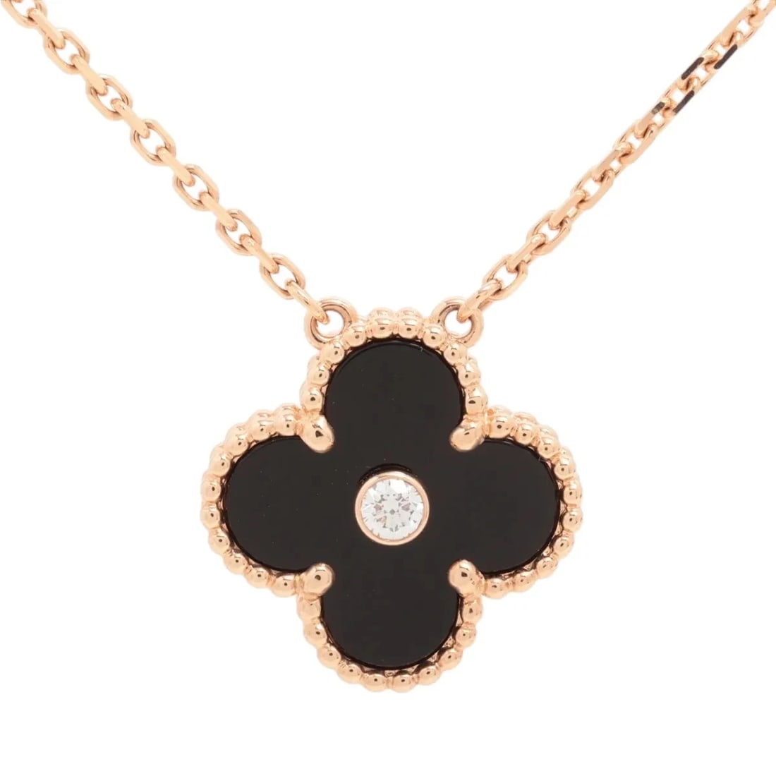 VAN CLEEF & ARPELS VINTAGE ALHAMBRA ONYX DIAMOND NECKLACE: Van Cleef & Arpels Vintage Alhambra Onyx diamond Necklace Brand: Van Cleef & Arpels Type/Style: Necklace Material: 750(PG), Main Stone/Creation Natural Color: PG Size: Size(CM) Chain