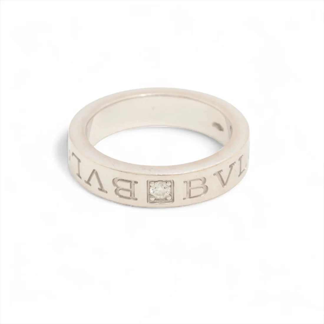 BVLGARI DOUBLE LOGO 1P DIAMOND RING: Bvlgari Double logo 1P diamond Ring Brand: Bvlgari Type/Style: Ring Material: 750(WG), Main Stone/Creation Natural Color: WG Size: 4.25 US Accessories: None Accessories Notice: When