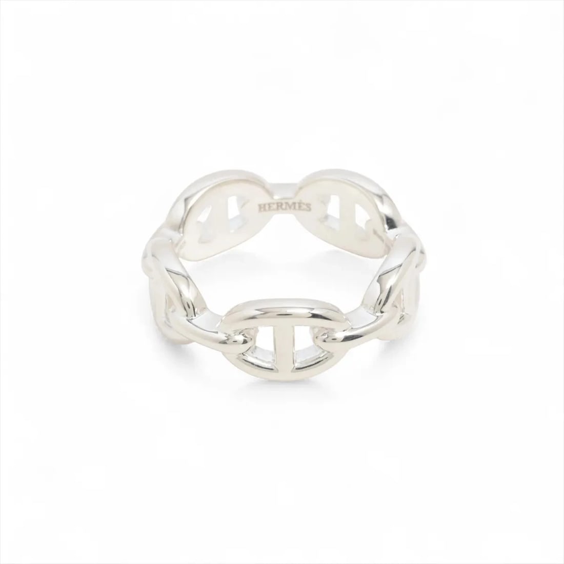 HERMES CHAINE D'ANCRE ENCHAINEE RING: Hermes Chaine d'Ancre Enchainee Ring Brand: Hermes Type/Style: Ring Material: 925, Color: Silver Size: 6.75 - 7 US Accessories: None Accessories Notice: When purchasing pre-owned goods,