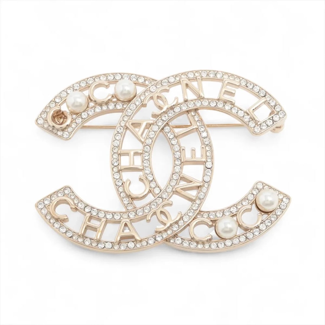 CHANEL COCO MARK LOGO BROOCH GP: Chanel Coco Mark Logo Brooch GP Brand: Chanel Type/Style: Brooch Material: GP×Rhinestone, Color: Gold Size: None Accessories: None Accessories Notice: When purchasing pre-owned goods, please