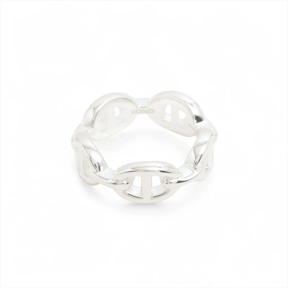 HERMES CHAINE D'ANCRE ENCHAINEE RING: Hermes Chaine d'Ancre Enchainee Ring Brand: Hermes Type/Style: Ring Material: 925, Color: Silver Size: 6 US Accessories: None Accessories Notice: When purchasing pre-owned goods, please refer