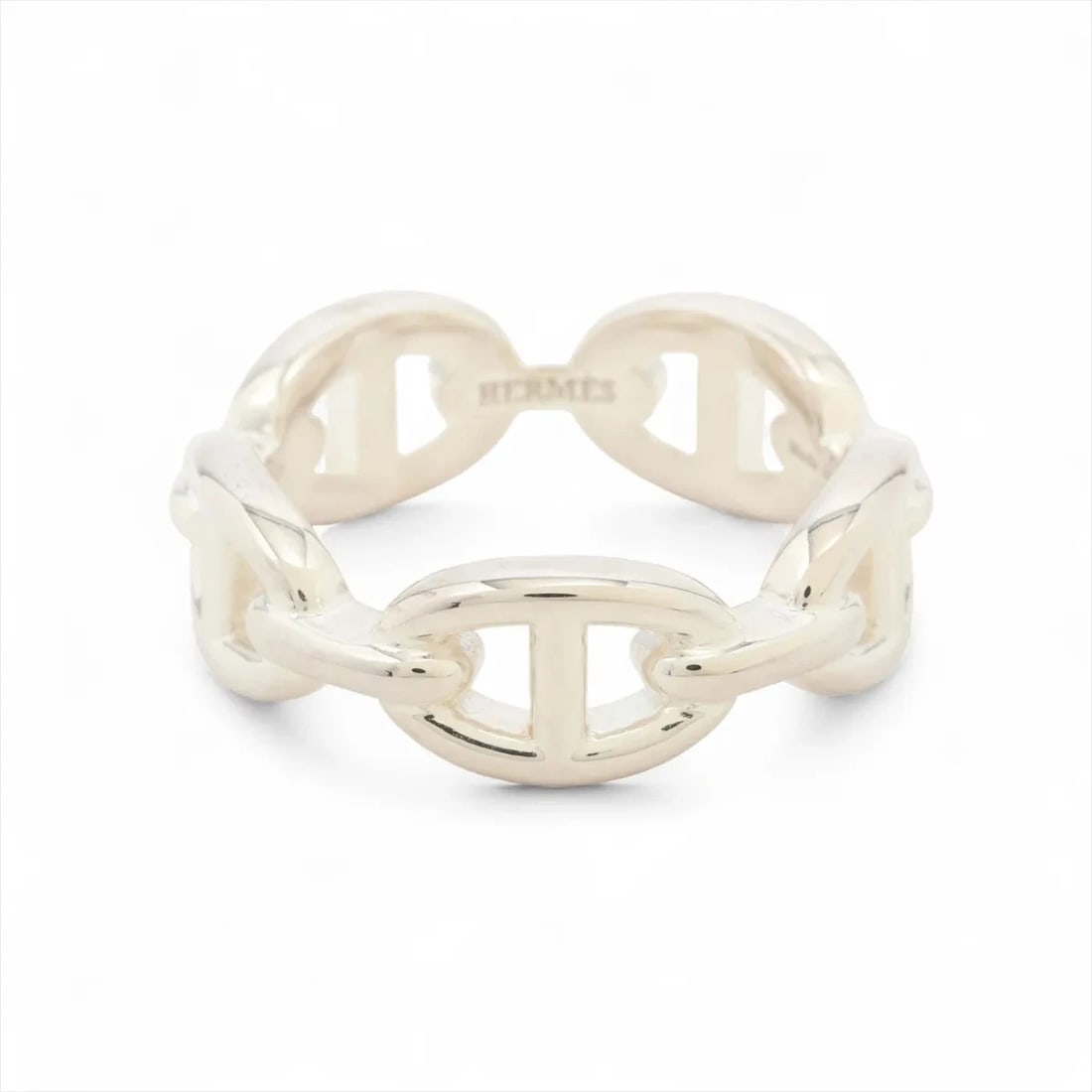 HERMES CHAINE D'ANCRE ENCHAINEE RING: Hermes Chaine d'Ancre Enchainee Ring Brand: Hermes Type/Style: Ring Material: 925, Color: Silver Size: 7.5 US Accessories: None Accessories Notice: When purchasing pre-owned goods, please