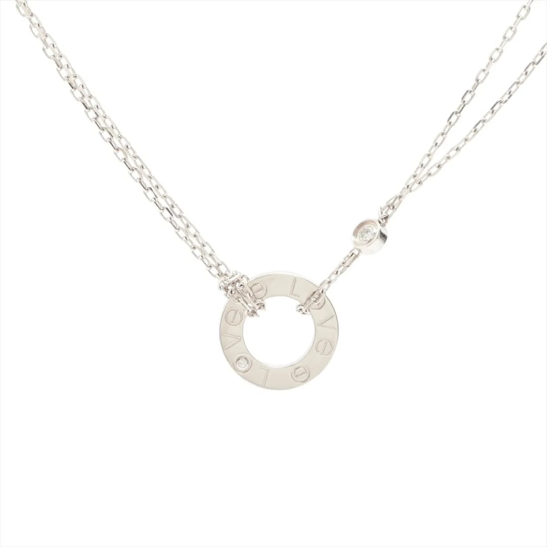 CARTIER LOVE CIRCLE 2P DIAMOND NECKLACE 750(WG): Cartier Love Circle 2P diamond Necklace 750(WG) Brand: Cartier Type/Style: Necklace Material: 750(WG), Main Stone/Creation Natural Color: Not Specified Size: Size(CM) Chain length:41.5 