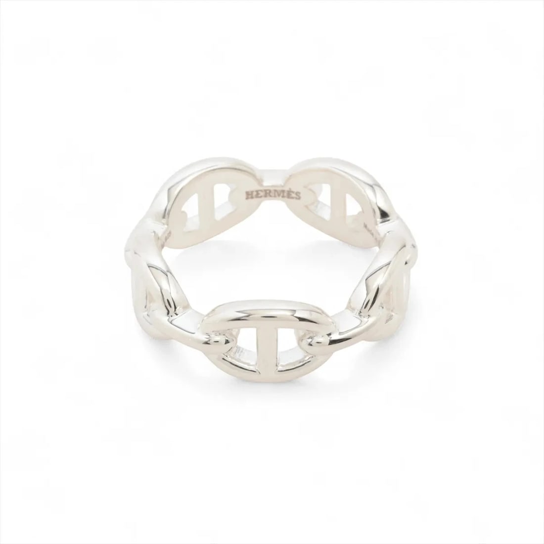 HERMES CHAINE D'ANCRE ENCHAINEE RING: Hermes Chaine d'Ancre Enchainee Ring Brand: Hermes Type/Style: Ring Material: 925, Color: Silver Size: 6.75 - 7 US Accessories: None Accessories Notice: When purchasing pre-owned goods,