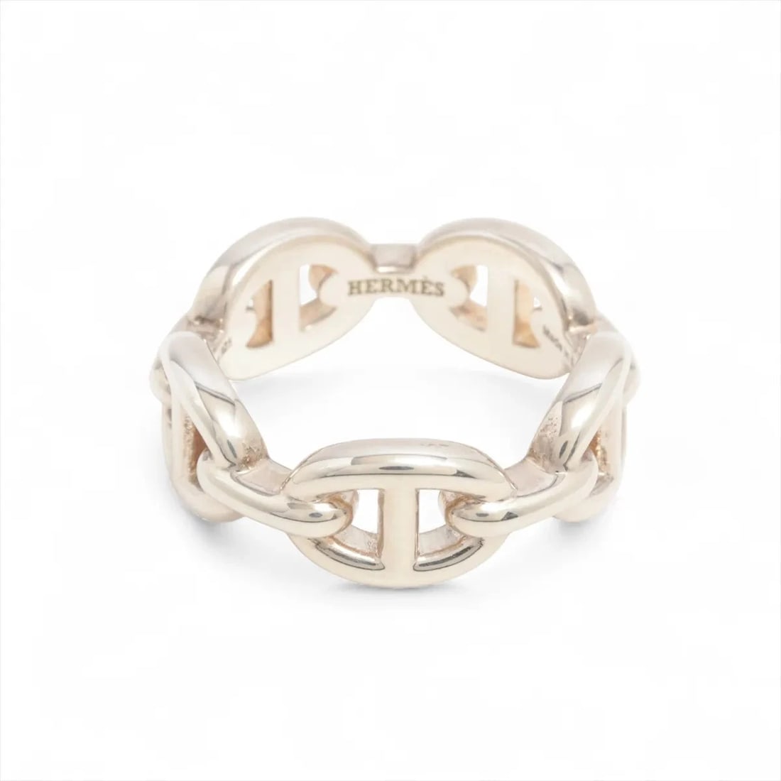 HERMES CHAINE D'ANCRE ENCHAINEE RING: Hermes Chaine d'Ancre Enchainee Ring Brand: Hermes Type/Style: Ring Material: 925, Color: Silver Size: 5.5 - 5.75 US Accessories: None Accessories Notice: When purchasing pre-owned goods,