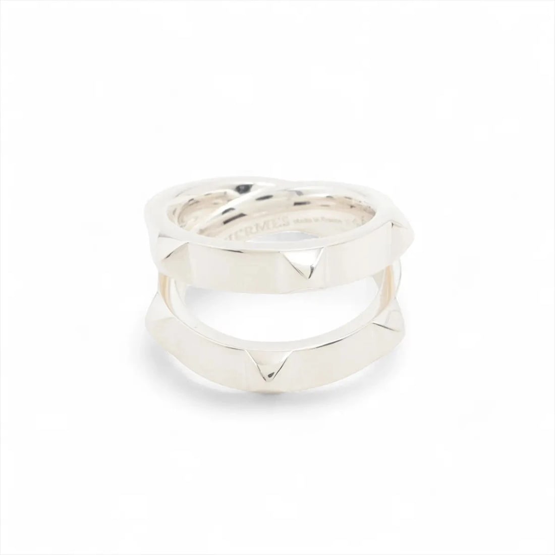 HERMES CRUDU H DOUBLE RING: Hermes Crudu H double Ring Brand: Hermes Type/Style: Ring Material: 925, Color: Silver Size: 5.5 - 5.75 US Accessories: None Accessories Notice: When purchasing pre-owned goods, please ref