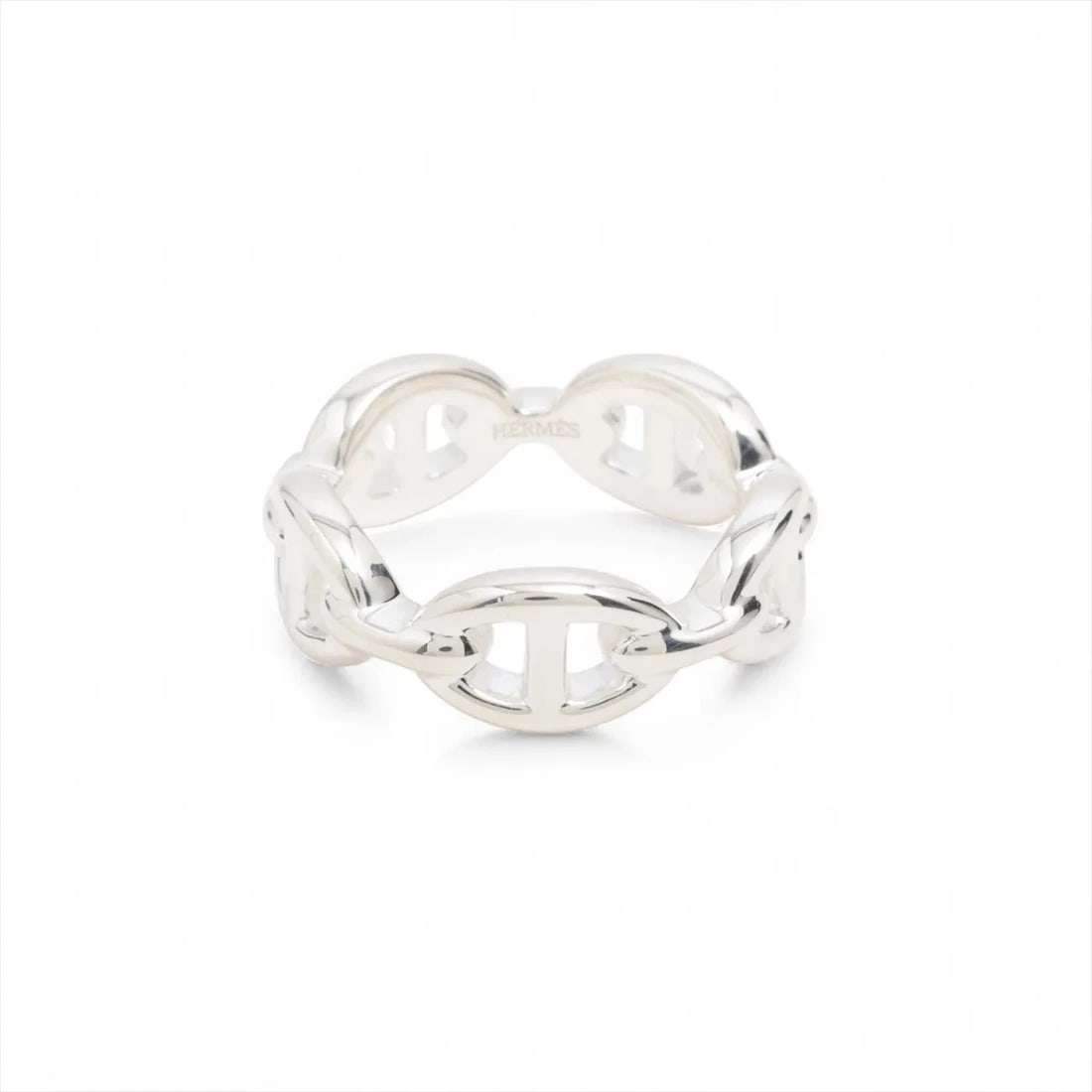 HERMES CHAINE D'ANCRE ENCHAINEE RING: Hermes Chaine d'Ancre Enchainee Ring Brand: Hermes Type/Style: Ring Material: 925, Color: Silver Size: 6.25 - 6.5 US Accessories: None Accessories Notice: When purchasing pre-owned goods,
