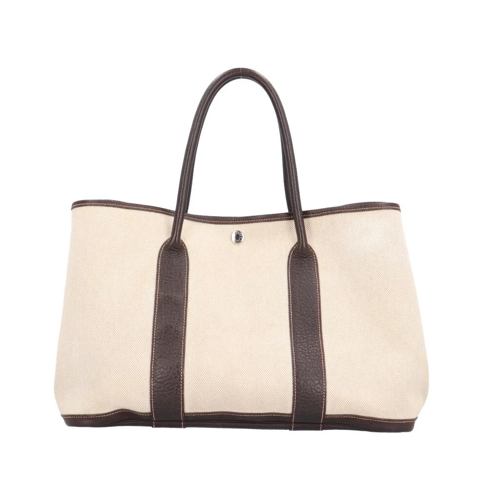 HERMES TOTE BAG TOWER ASH LEATHER GARDEN PARTY PM: HERMES Tote Bag Tower ash leather Garden party PM Brand: HERMES Type: Tote Bag Material/Exterior Material: Tower ash Color/Exterior Color: beige / Brown Size: W13.8 x H9.4 x D6.3inch