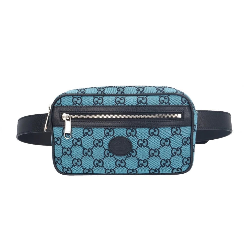 GUCCI WAIST BAG GG CANVAS SLING BAG: GUCCI Waist bag GG canvas Sling Bag Brand: GUCCI Type: Waist bag Material/Exterior Material: GG canvas Color/Exterior Color: blue Size: W9.4 x H5.5 x D2.0inch Shoulder:35.4inch Accessories: None