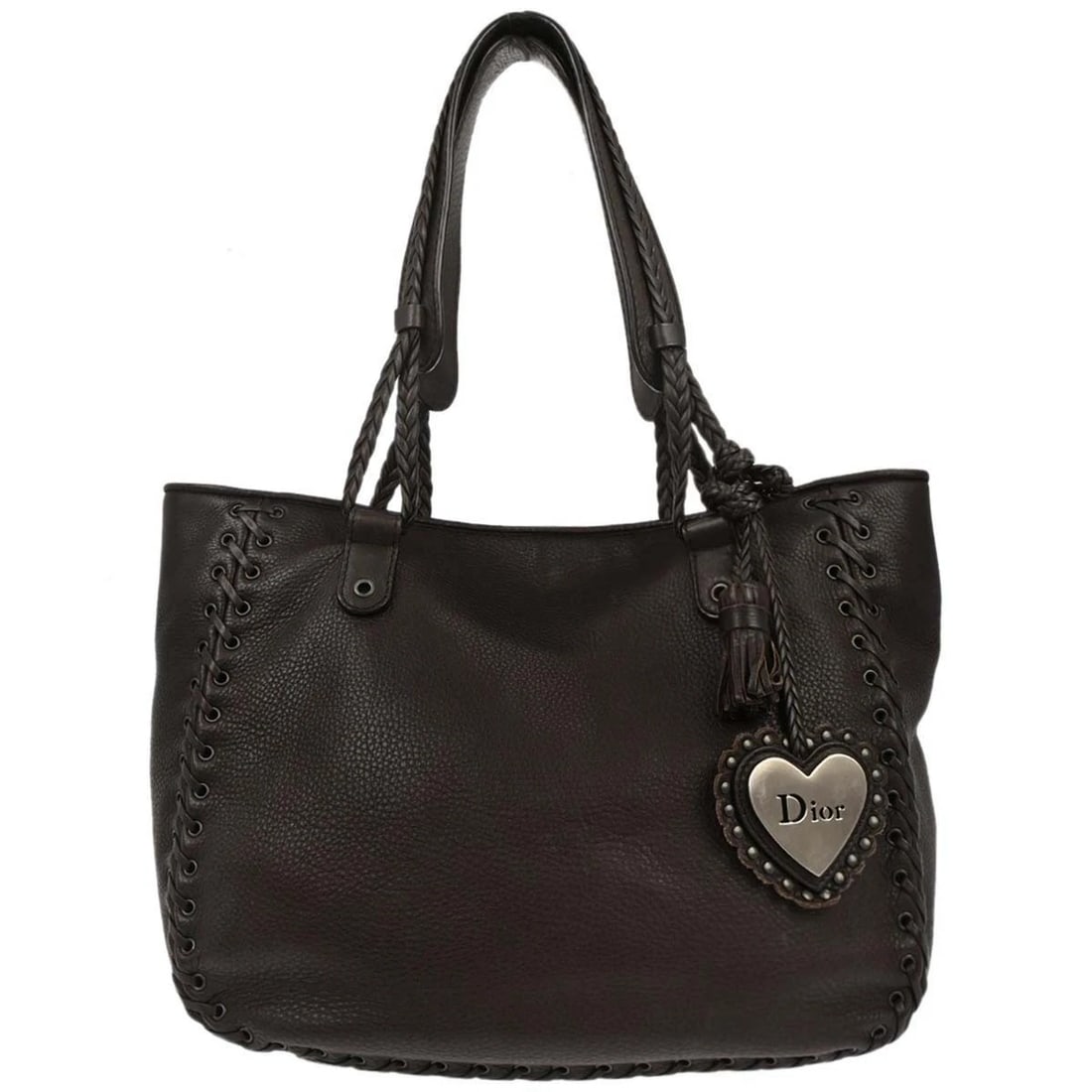 CHRISTIAN DIOR BROWN LEATHER ETHNIC TOTE HANDBAG: Christian Dior Brown Leather Ethnic Tote Handbag Brand: Dior Type: Tote Material/Exterior Material: Leather Color/Exterior Color: Brown Size: W 11.8 x H 10.2 x D 5.1 " Handle Drop. 7.9 " Accessor
