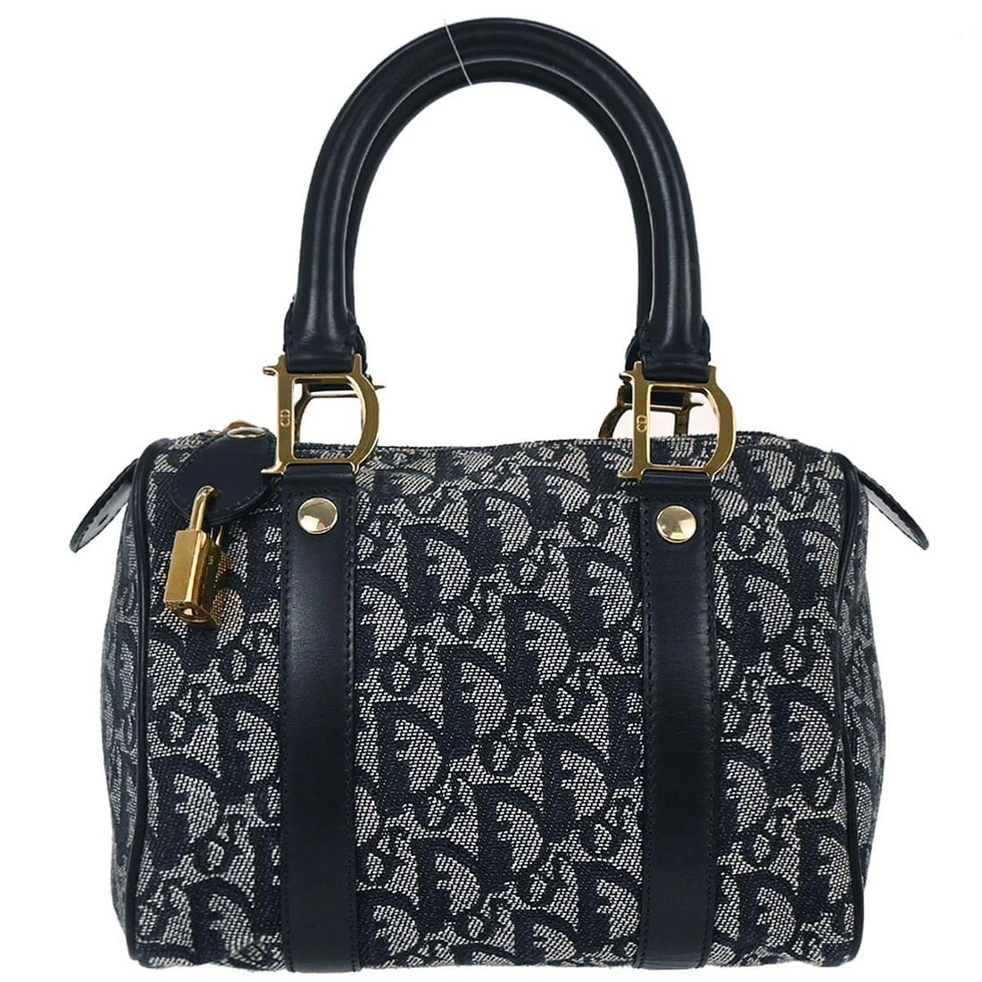 CHRISTIAN DIOR NAVY TROTTER HANDBAG: Christian Dior Navy Trotter Handbag Brand: Dior Type: Top Handle Bag Material/Exterior Material: Canvas, Leather Color/Exterior Color: Navy, White Size: W 7.9 x H 5.9 x D 4.7 " Handle Drop. 3.9 "