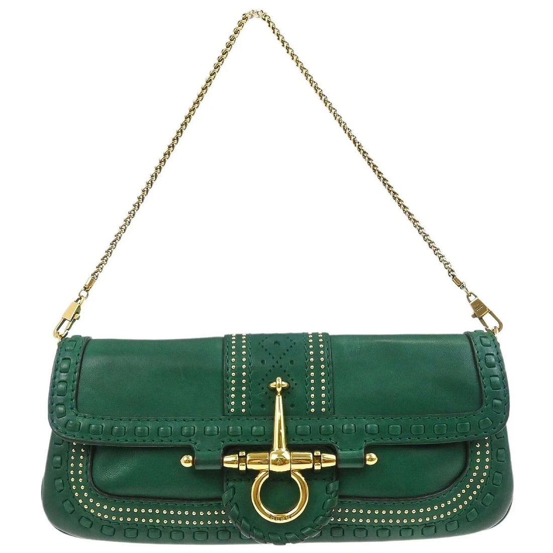 GUCCI GREEN LEATHER HANDBAG: Gucci Green Leather Handbag Brand: Gucci Type: Top Handle Bag Material/Exterior Material: Leather Color/Exterior Color: Green Size: W 11.0 x H 4.7 x D 1.2 " Handle Drop. 7.9 " Accessories: None