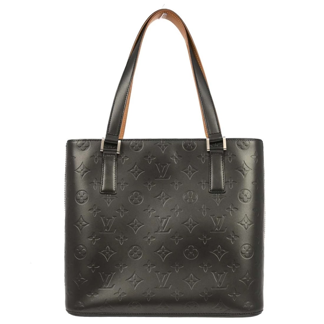 LOUIS VUITTON BLACK MONOGRAM MAT STOCKTON TOTE HANDBAG: Louis Vuitton Black Monogram Mat Stockton Tote Handbag Brand: Louis Vuitton Type: Top Handle Bag Material/Exterior Material: Monogram Mat Leather, Leather Color/Exterior Color: Black Size: W 11.4