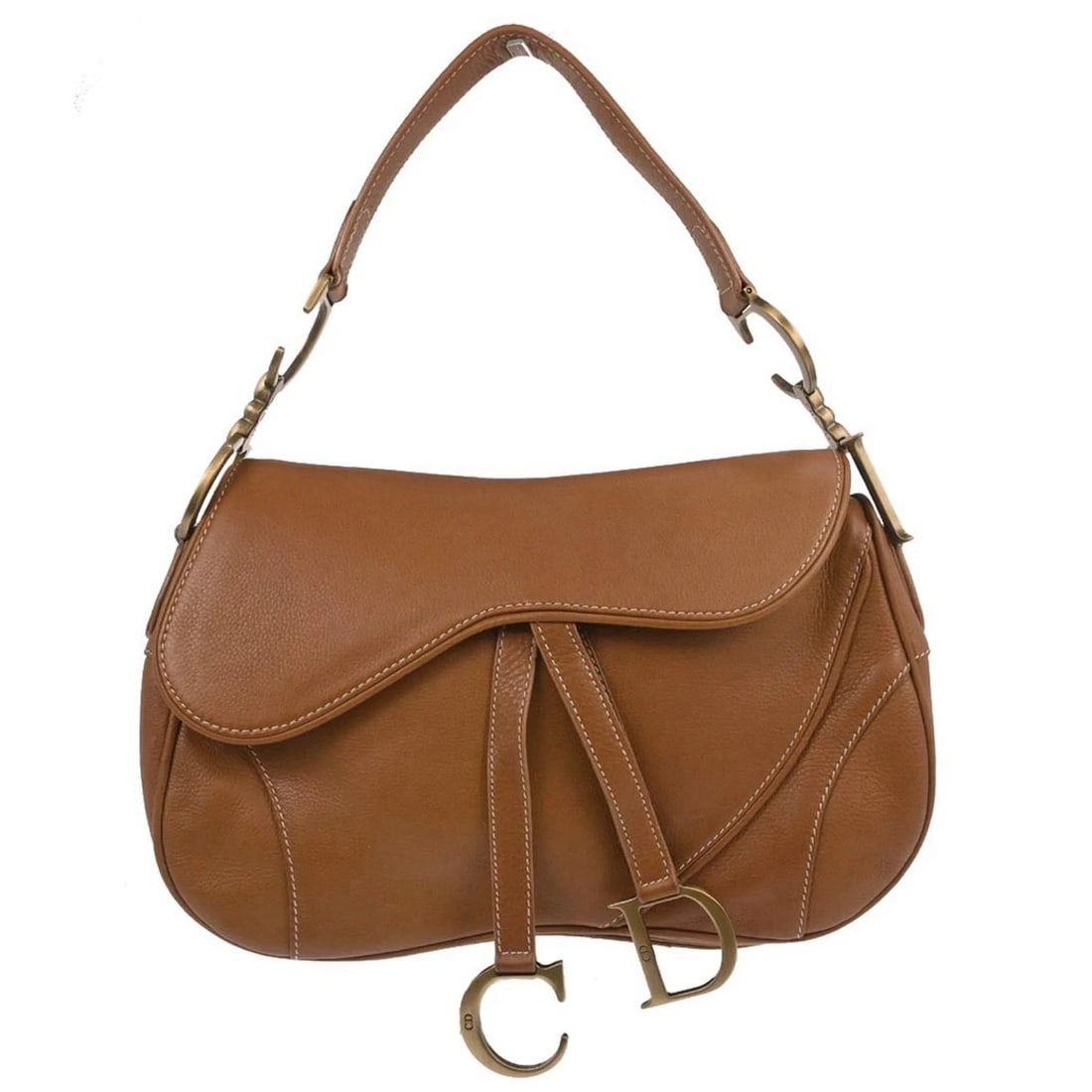 CHRISTIAN DIOR BROWN LEATHER DOUBLE SADDLE HANDBAG (1 of 8)