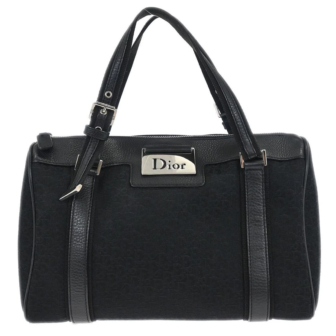 CHRISTIAN DIOR BLACK STREET CHIC TROTTER HANDBAG: Christian Dior Black Street Chic Trotter Handbag Brand: Dior Type: Top Handle Bag Material/Exterior Material: Canvas, Leather Color/Exterior Color: Black Size: W 12.2 x H 7.9 x D 5.5 " Handle Drop