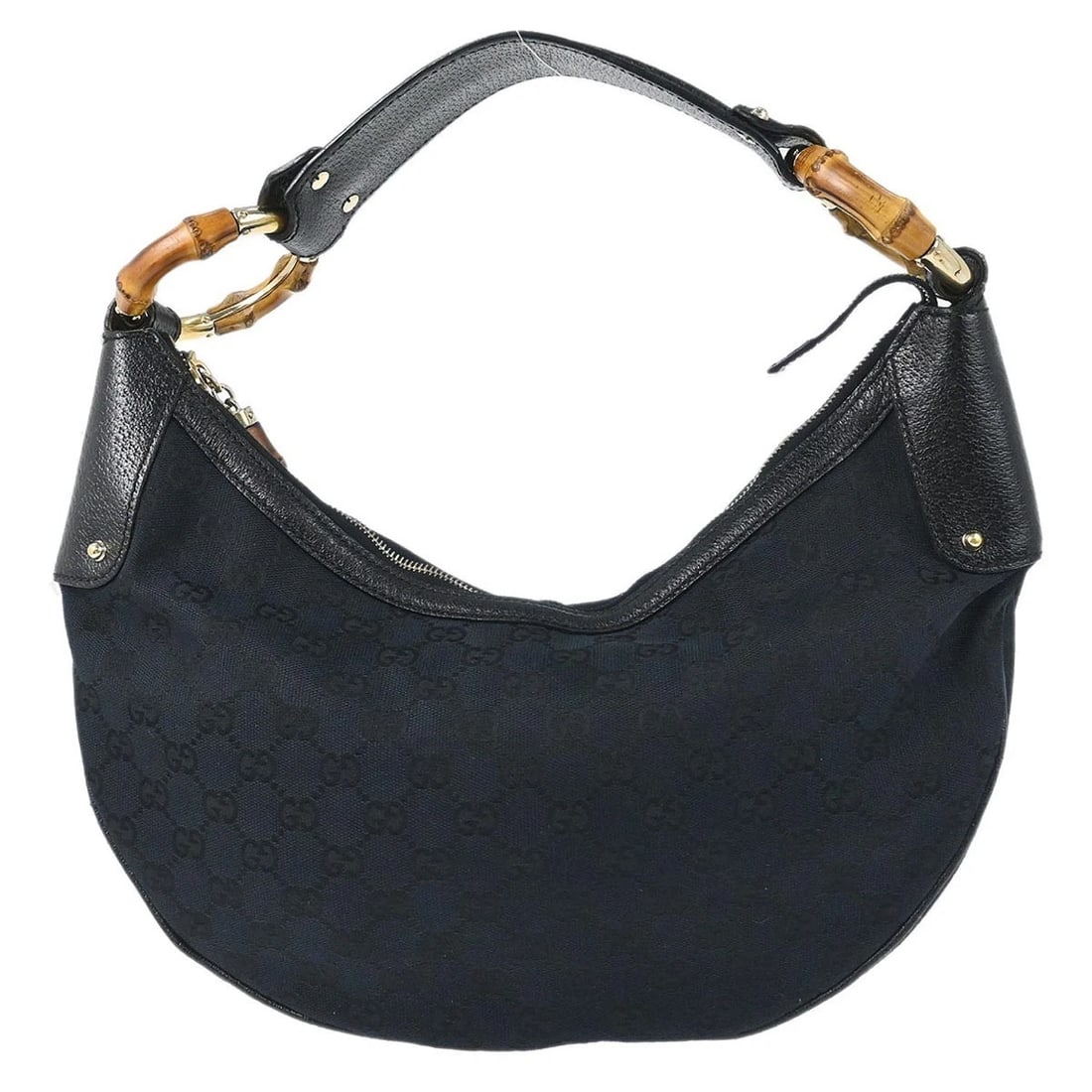 GUCCI BLACK GG HANDBAG: Gucci Black GG Handbag Brand: Gucci Type: Handbag Material/Exterior Material: Canvas, Leather Color/Exterior Color: Black Size: W 14.2 x H 7.9 x D 2.0 " Handle Drop. 6.7 " Accessories: None