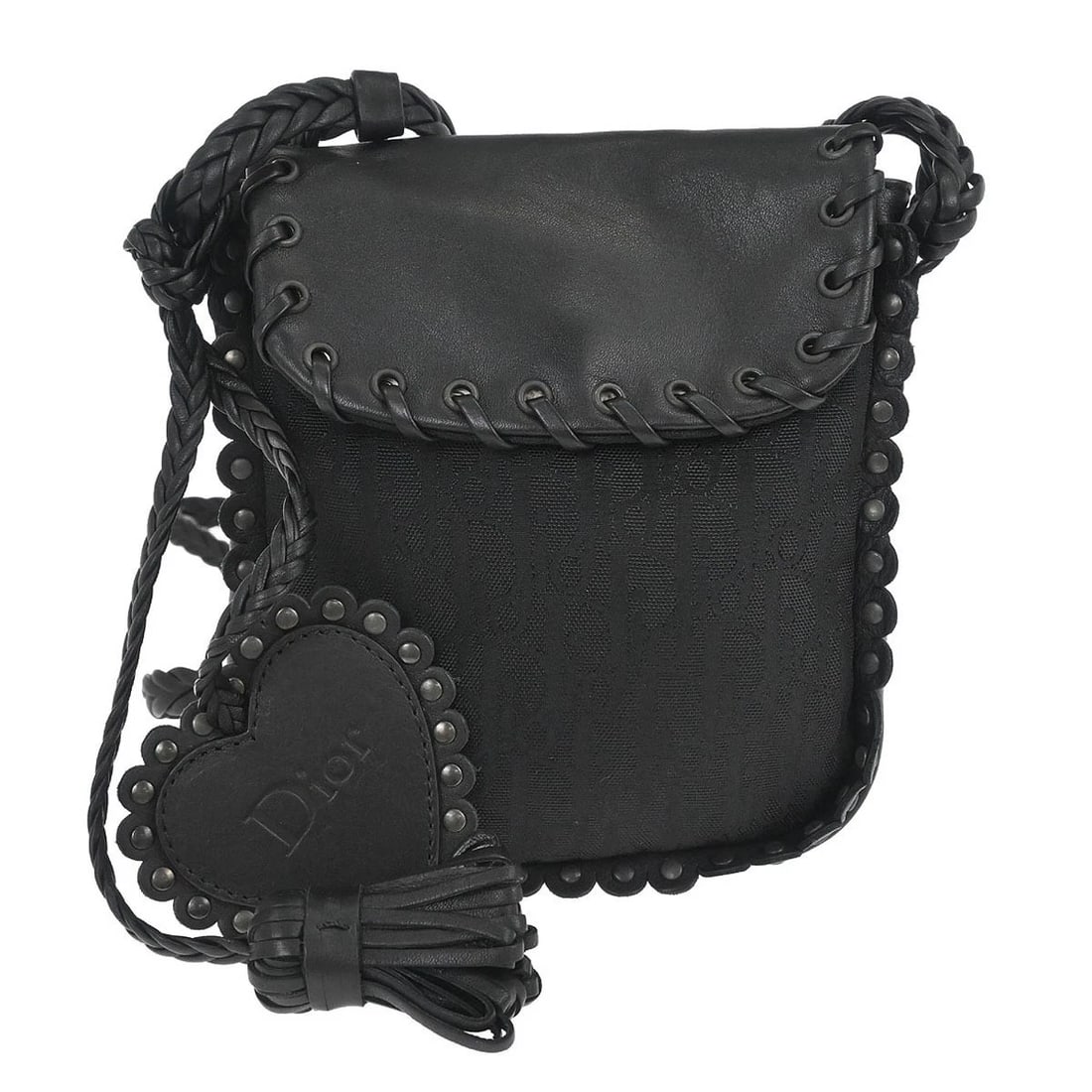 CHRISTIAN DIOR BLACK TROTTER ETHNIC SHOULDER BAG: Christian Dior Black Trotter Ethnic Shoulder Bag Brand: Dior Type: Shoulder Bag Material/Exterior Material: Canvas, Leather Color/Exterior Color: Black Size: W 5.5 x H 6.3 x D 1.2 " Strap